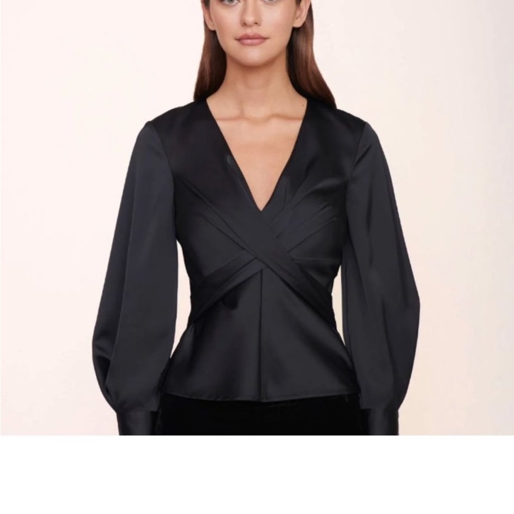 STAUD Madison Draped V-Neck Blouse Black
